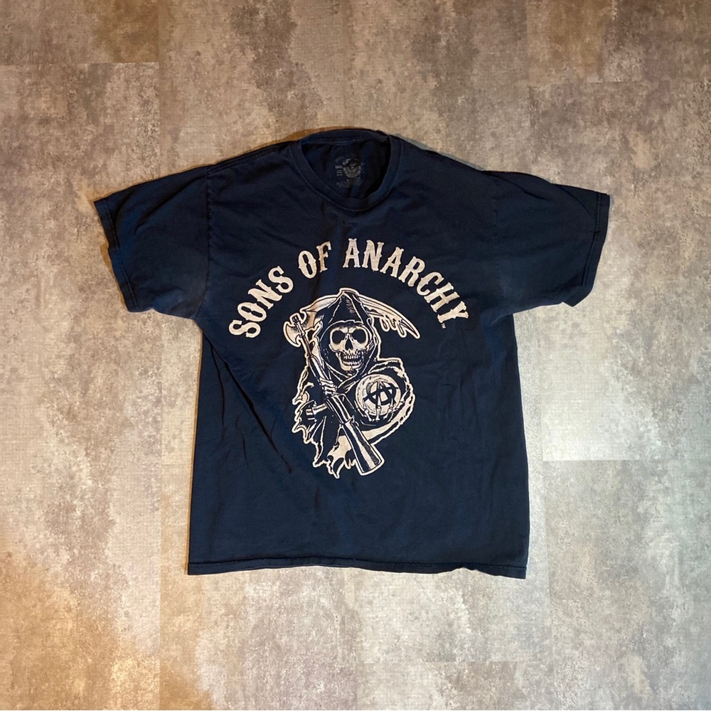 Grunge Sons Of Anarchy Road Gear Hooded Skull Logo Black t-shirt Mens Size Large